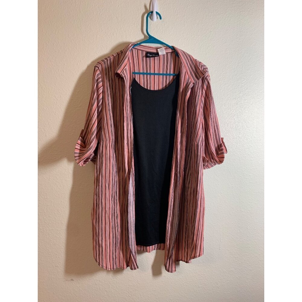 Maggie Barnes Layered Button Up Top Womens Plus Size 2X Business Casual Pink LS4